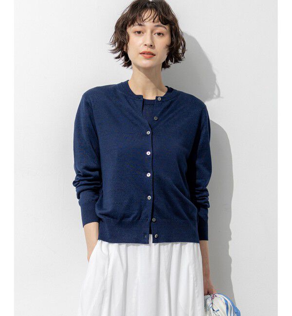 23区「【見上愛さん着用】ピュアリネンハイゲージ カーディガン」|カーディガン|ネイビー系