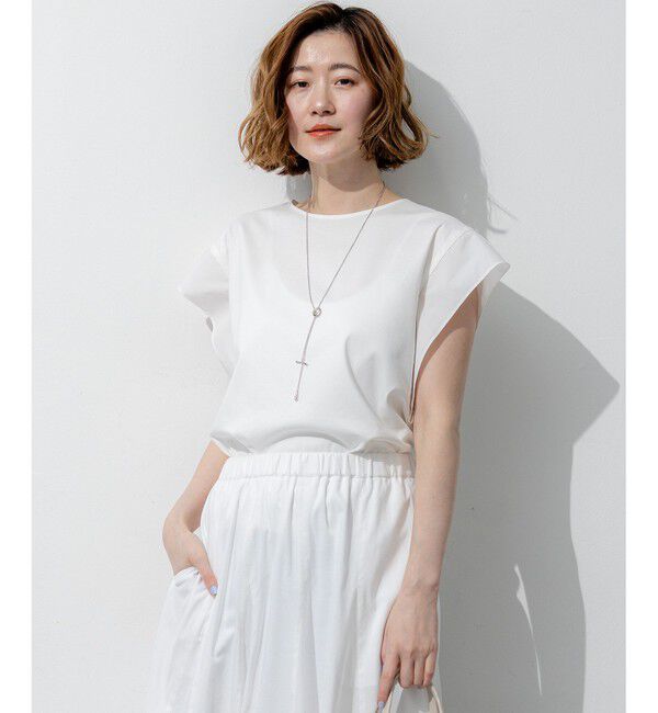 23区「スムースデザイン タフタスリーブ カットソー」|Tシャツ・カットソー|ホワイト系