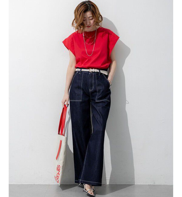 23区「スムースデザイン タフタスリーブ カットソー」|Tシャツ・カットソー|