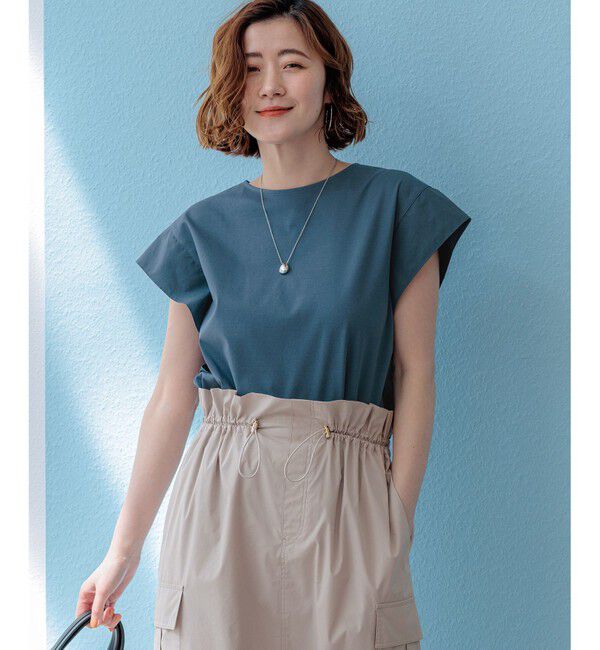 23区「スムースデザイン タフタスリーブ カットソー」|Tシャツ・カットソー|ダルブルー系