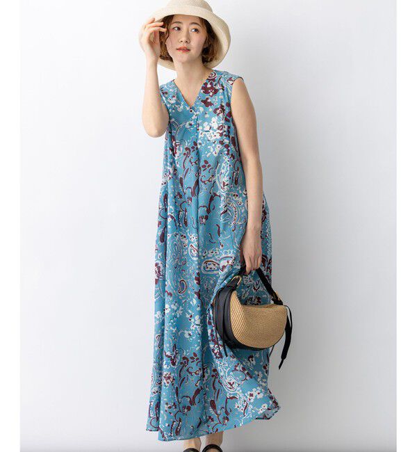 23区「【先行予約】Ericaランダムペイズリープリント ワンピース」|ドレス|ブルー系