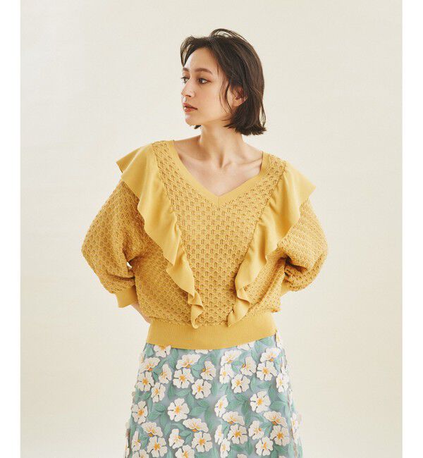 GRACE CONTINENTAL「ラメフリルニットトップ」|ニット・セーター|イエロー