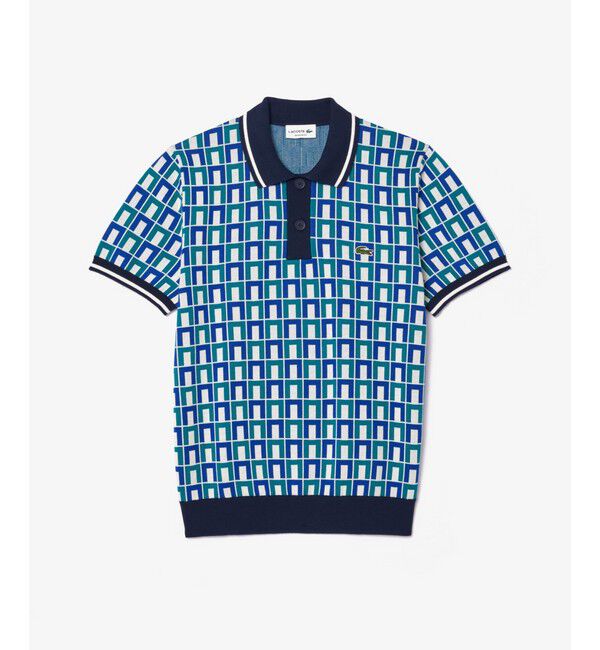 LACOSTE「オーガニックコットン ロバート・ジョージ ジャカードニットポロシャツ」|ポロシャツ|ブルー