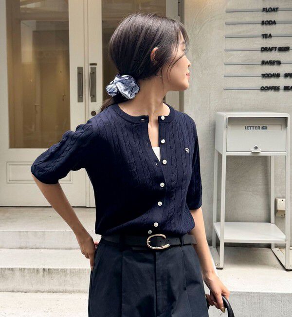 fredy emue「FR刺繍ケーブル柄半袖カーディガン」|カーディガン|