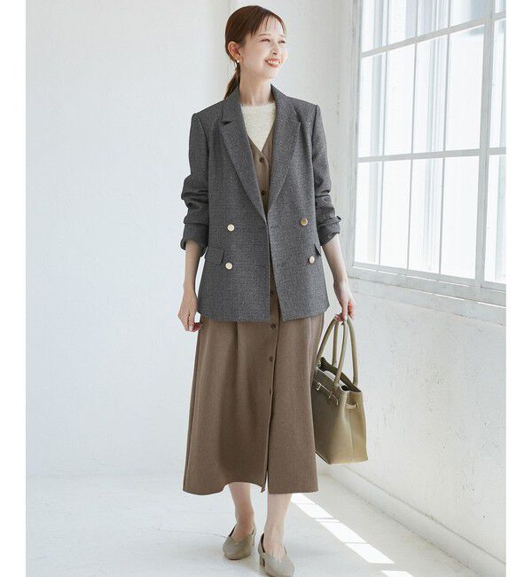 Rope&rsquo;Picnic「【WEB限定・ミドル丈】レディハンサムシリーズ ウールライク金ボタンジャケット(半裏地)/通勤対応」|テーラードジャケット|