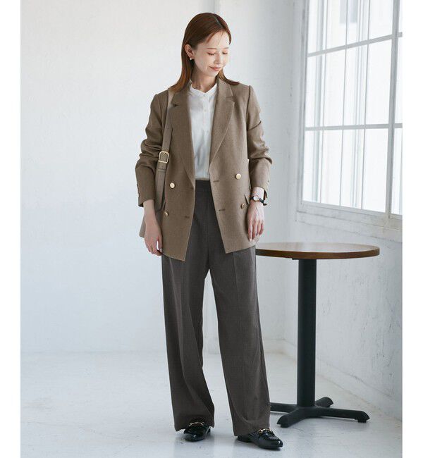 Rope&rsquo;Picnic「【WEB限定・ミドル丈】レディハンサムシリーズ ウールライク金ボタンジャケット(半裏地)/通勤対応」|テーラードジャケット|