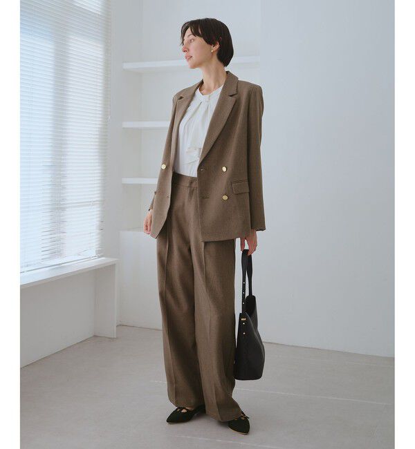 Rope&rsquo;Picnic「【WEB限定・ミドル丈】レディハンサムシリーズ ウールライク金ボタンジャケット(半裏地)/通勤対応」|テーラードジャケット|