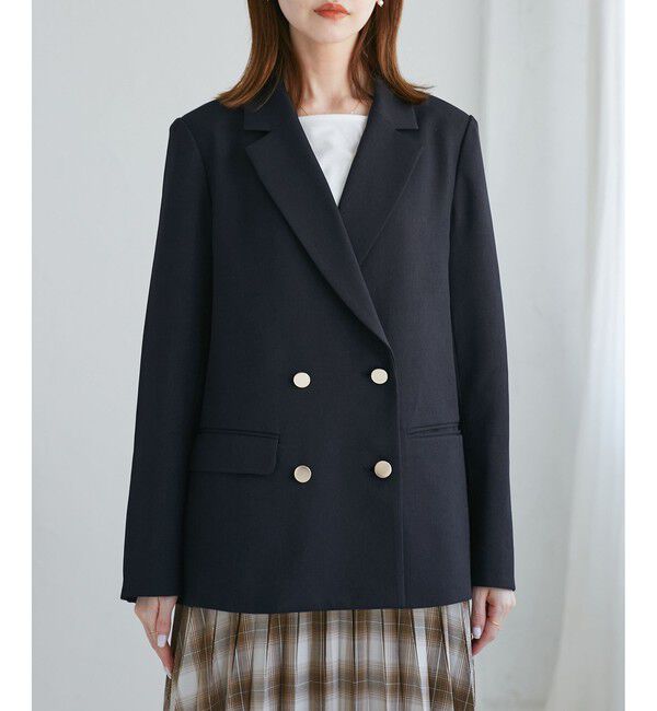 Rope&rsquo;Picnic「【WEB限定・ミドル丈】レディハンサムシリーズ ウールライク金ボタンジャケット(半裏地)/通勤対応」|テーラードジャケット|