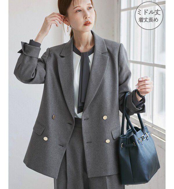 Rope&rsquo;Picnic「【WEB限定・ミドル丈】レディハンサムシリーズ ウールライク金ボタンジャケット(半裏地)/通勤対応」|テーラードジャケット|グレー(07)