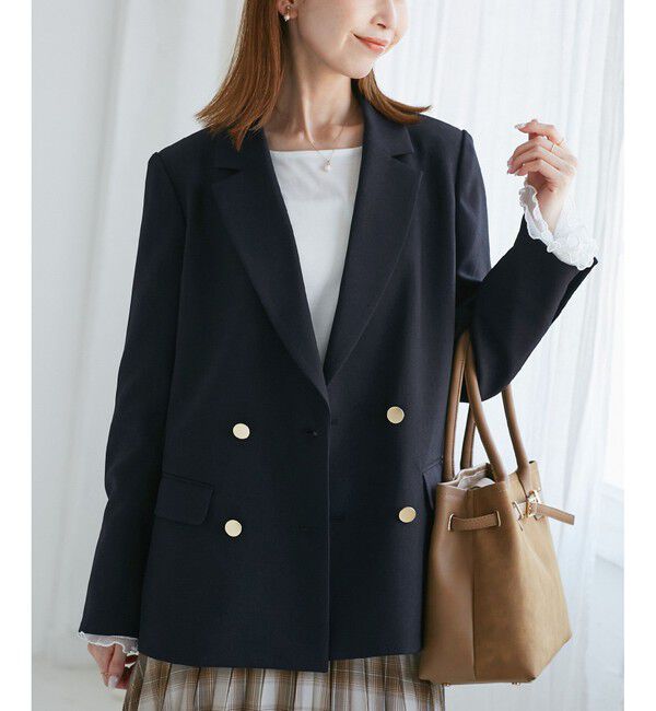 Rope&rsquo;Picnic「【WEB限定・ミドル丈】レディハンサムシリーズ ウールライク金ボタンジャケット(半裏地)/通勤対応」|テーラードジャケット|