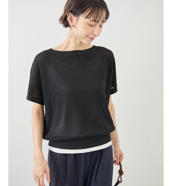 Rope&rsquo;Picnic「MIXヤーン片畦ドルマンニットプルオーバー」|ニット・セーター|ブラック(01)