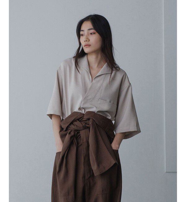 ADAM ET ROPE'「【WEB限定】リネンライク フロントタック スキッパーシャツ / 防シワ / ユニセックス」|シャツ・ブラウス|