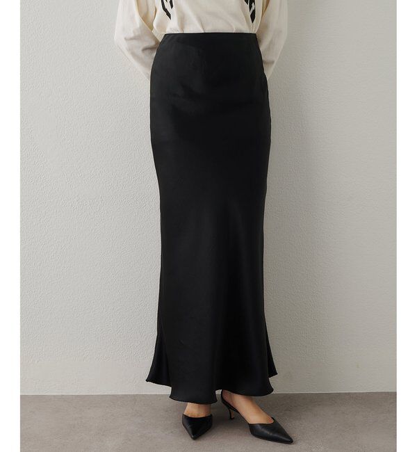  「サテンフレアスカート」|スカート|ブラック