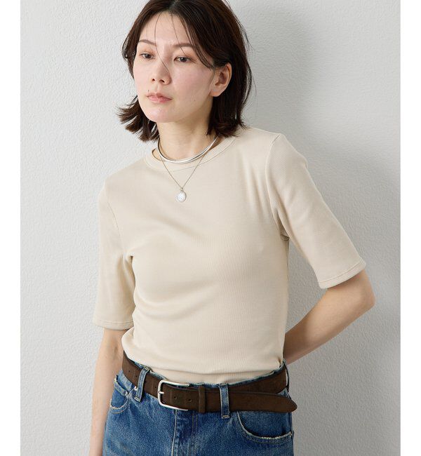  「半袖クルーネックテレコカットソー」|Tシャツ・カットソー|ベージュ
