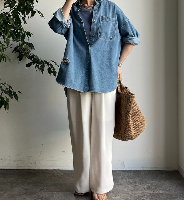  「【新色追加】ダメージデニムシャツ」|シャツ・ブラウス|