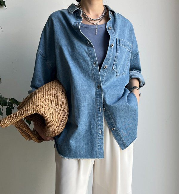  「【新色追加】ダメージデニムシャツ」|シャツ・ブラウス|