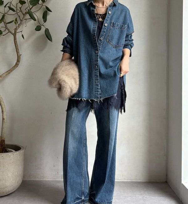  「【新色追加】ダメージデニムシャツ」|シャツ・ブラウス|