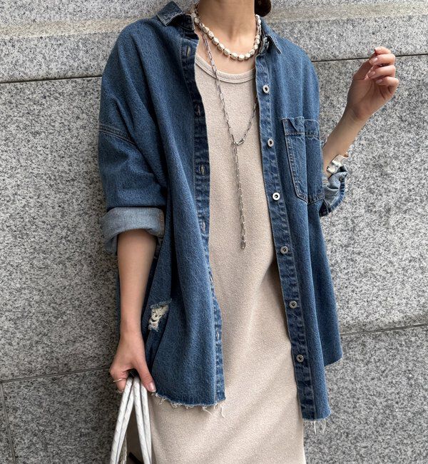  「【新色追加】ダメージデニムシャツ」|シャツ・ブラウス|