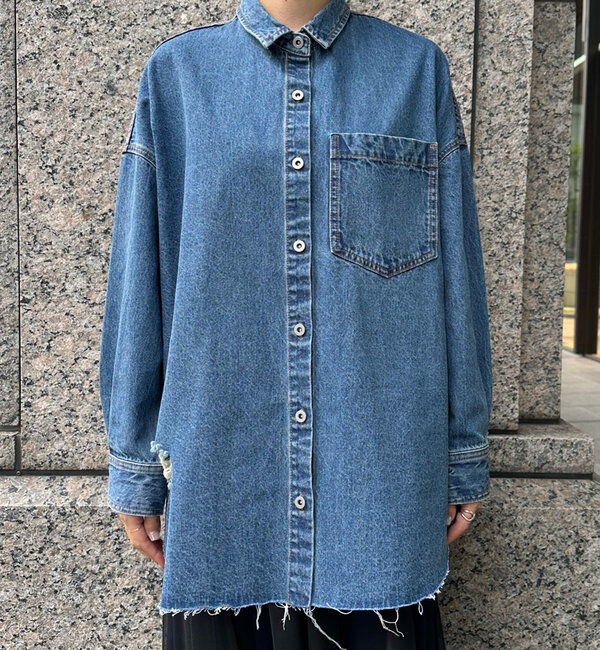  「【新色追加】ダメージデニムシャツ」|シャツ・ブラウス|