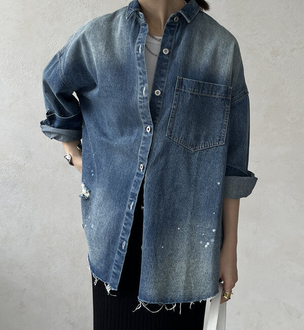  「【新色追加】ダメージデニムシャツ」|シャツ・ブラウス|
