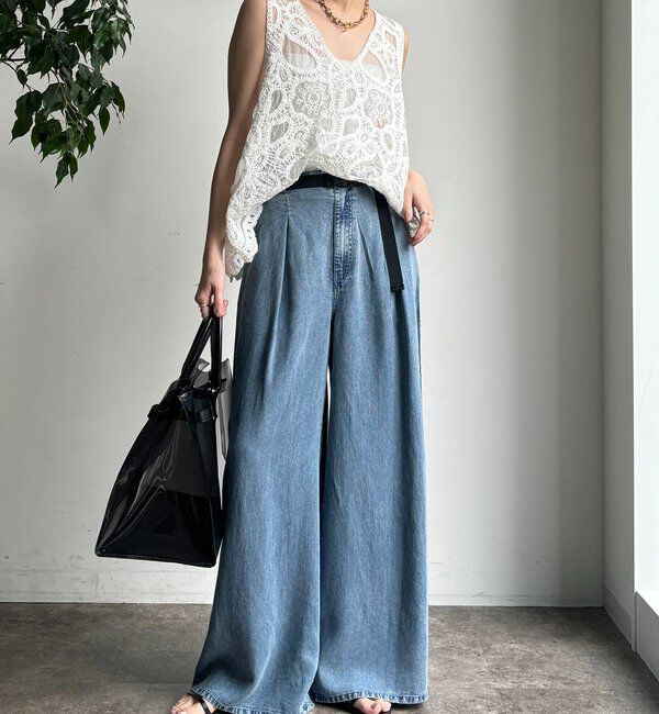  「ベルト付リヨセルデニムパンツ」|デニム|