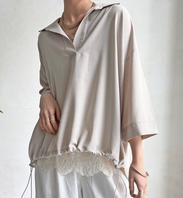  「【WEB限定】6分袖ドロストスキッパーシャツ」|シャツ・ブラウス|グレージュ