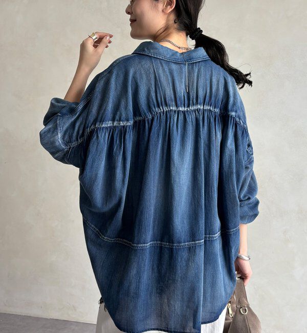  「バックギャザーシアーデニムシャツ」|シャツ・ブラウス|ブルー