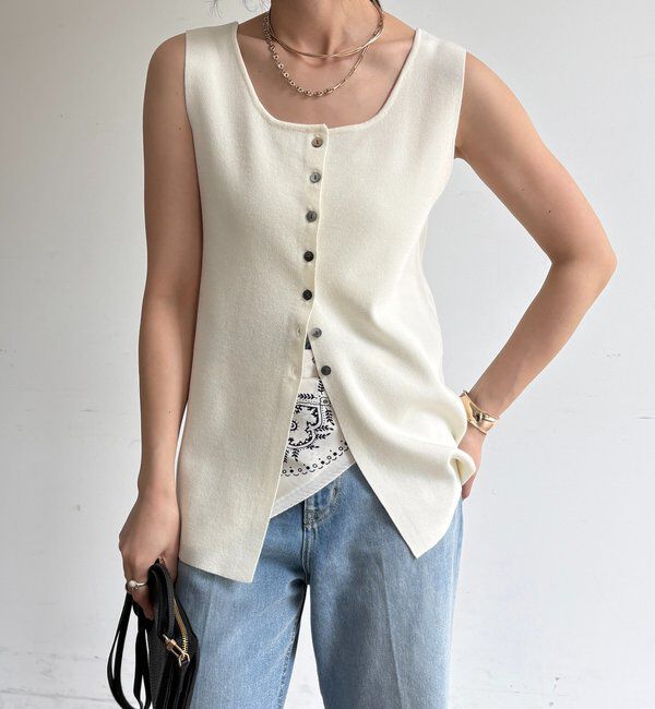  「フロントボタンスクエアニットタンク」|ニット・セーター|