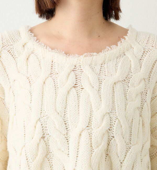  「【大人のこなれ感を演出】フリンジネックケーブルニット」|ニット・セーター|