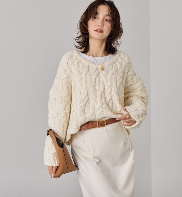  「【大人のこなれ感を演出】フリンジネックケーブルニット」|ニット・セーター|