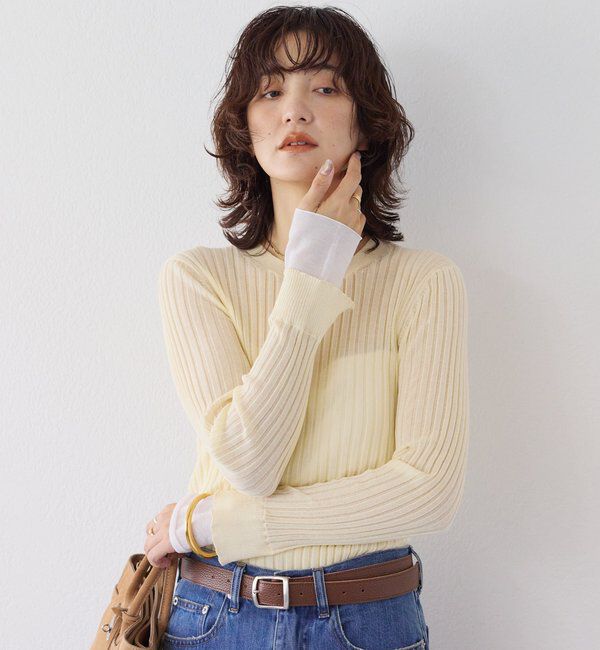  「【レイヤード風の袖口】シアーカフスリブニット」|ニット・セーター|