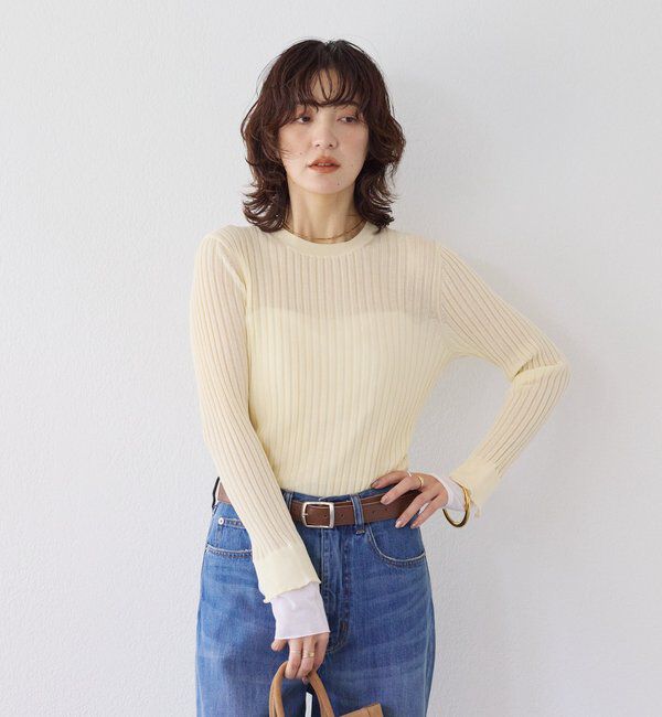  「【レイヤード風の袖口】シアーカフスリブニット」|ニット・セーター|