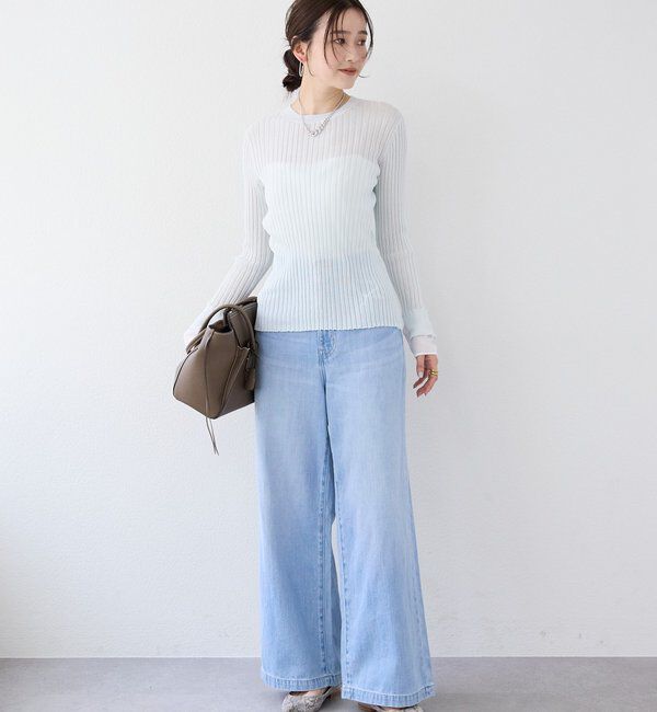  「【レイヤード風の袖口】シアーカフスリブニット」|ニット・セーター|