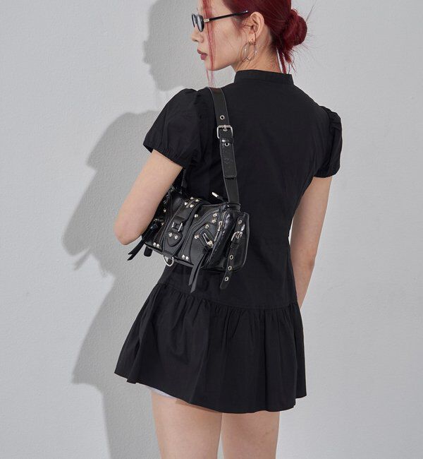  「Wボタンギャザーワンピ（無地/チェック/ドット）」|ワンピース|