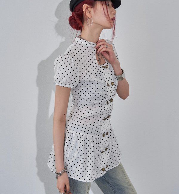  「Wボタンギャザーワンピ（無地/チェック/ドット）」|ワンピース|