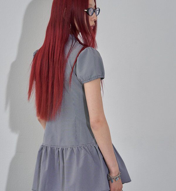  「Wボタンギャザーワンピ（無地/チェック/ドット）」|ワンピース|