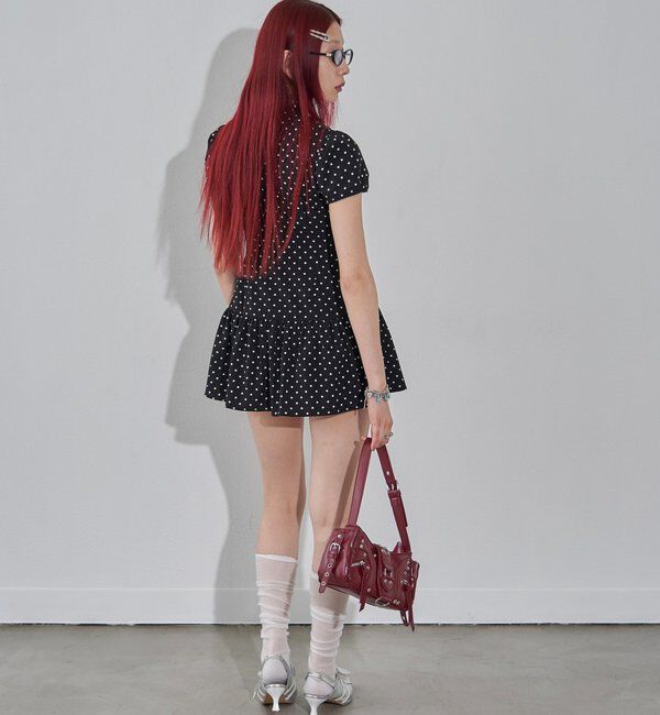  「Wボタンギャザーワンピ（無地/チェック/ドット）」|ワンピース|