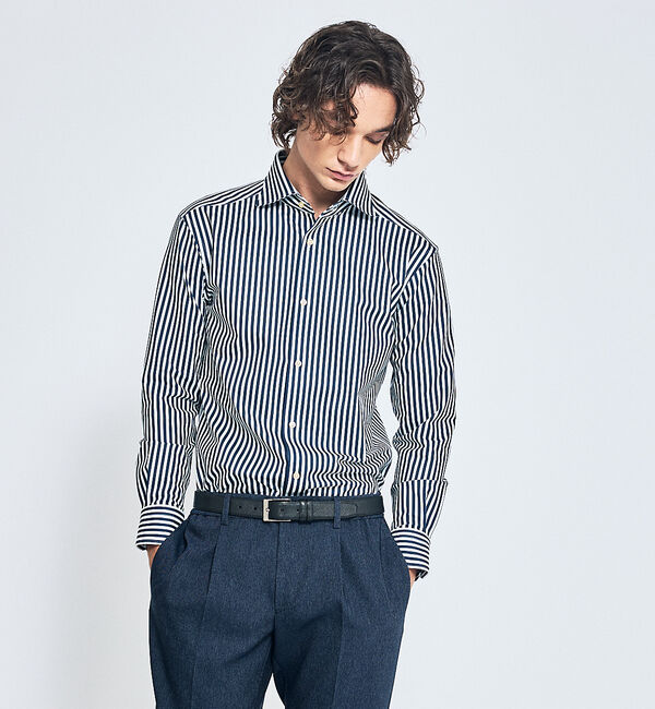 ABAHOUSE「【ON/OFF兼用】360&deg;ストレッチ ロンドンストライプ ワイドカラーシャツ」|シャツ・ブラウス|