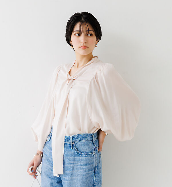 Rouge vif「とろみ素材 ギャザースリーブボウタイブラウス」|シャツ・ブラウス|