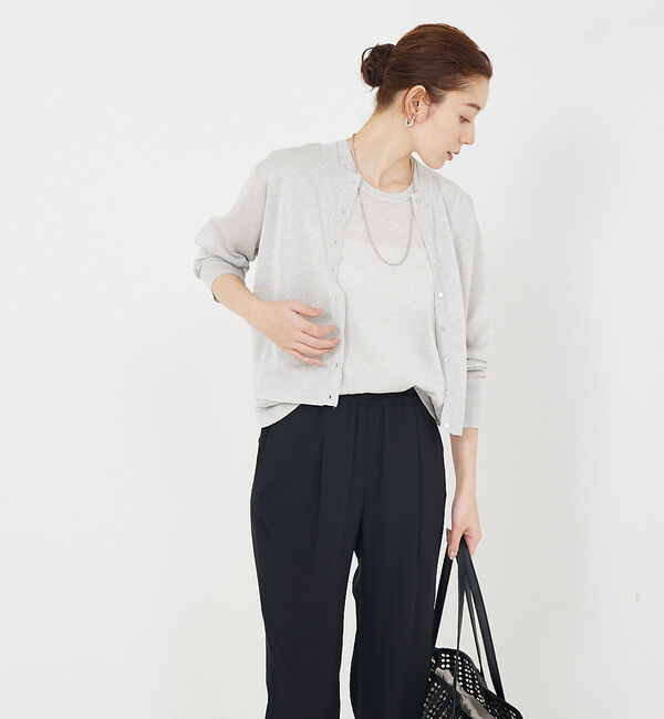 qualite「【夏の羽織りにおすすめ】ラメハイゲージニットカーデ」|カーディガン|