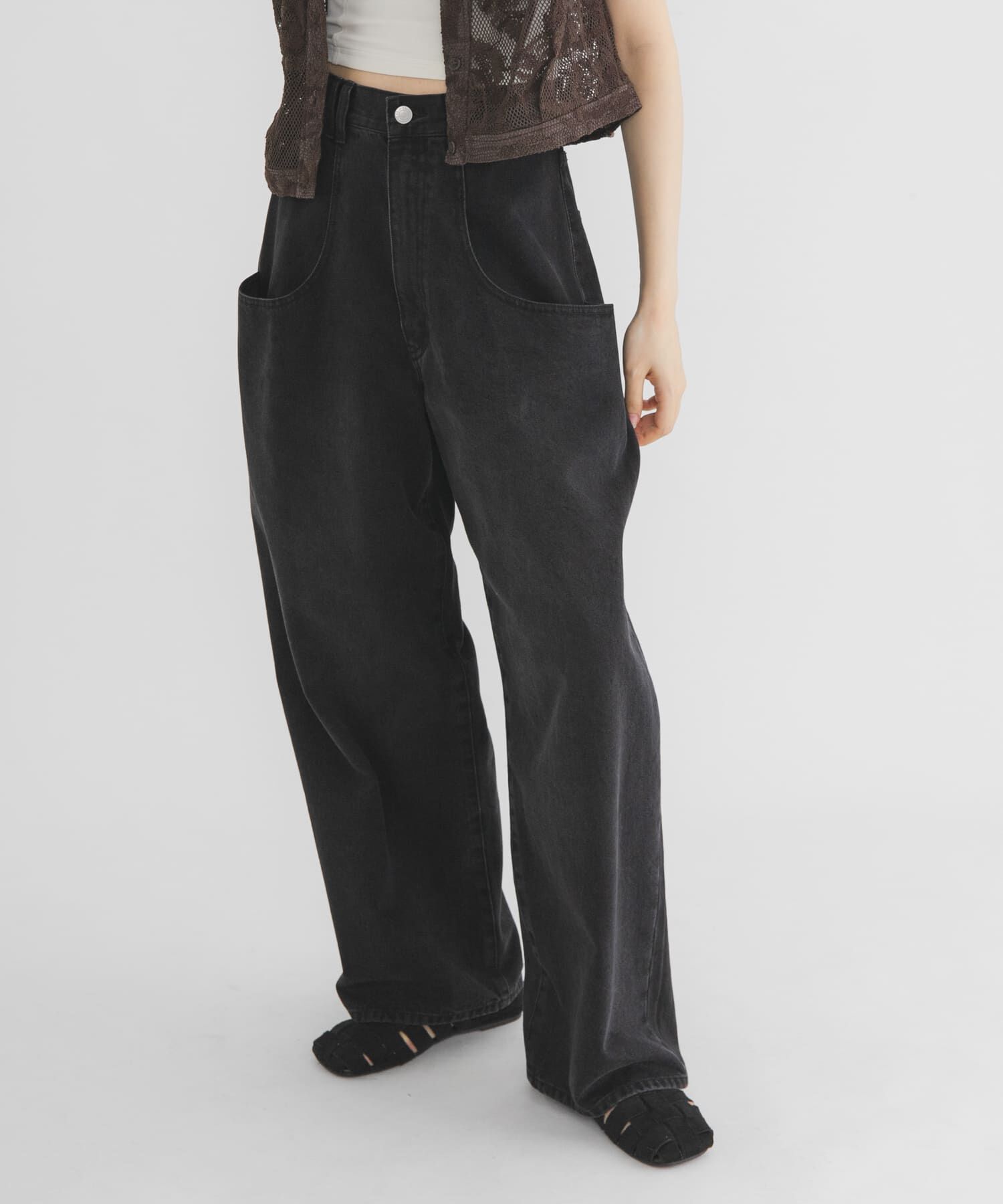  「『3サイズ展開』BIGポケットデザインデニム」|デニム|ブラック