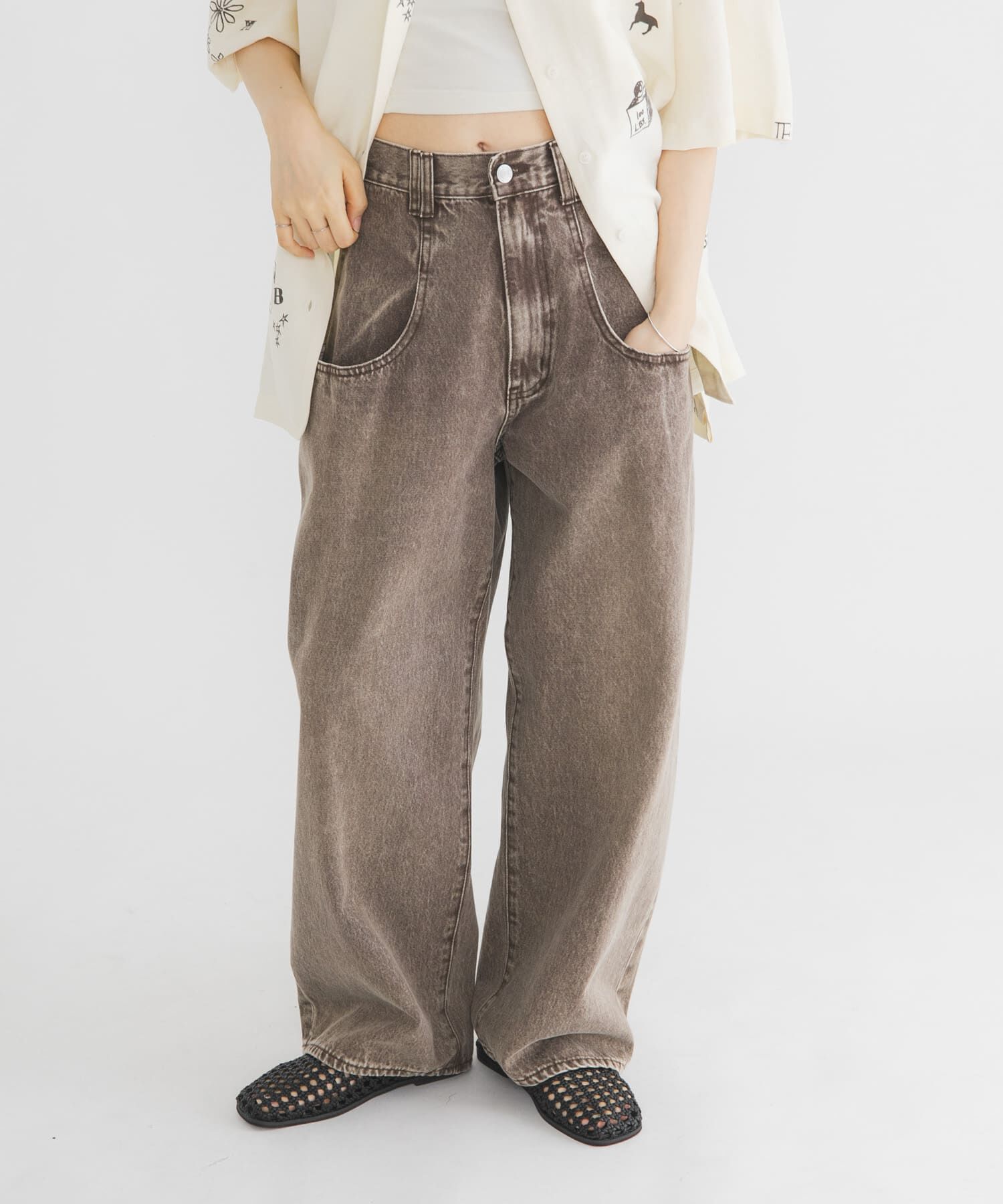  「『3サイズ展開』BIGポケットデザインデニム」|デニム|ブラウン