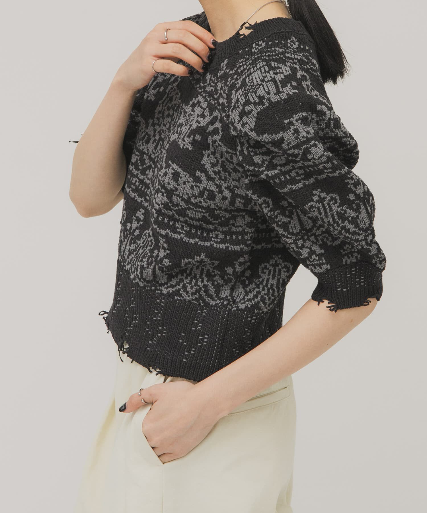  「ジャガードハーフスリーブニット」|ニット・セーター|