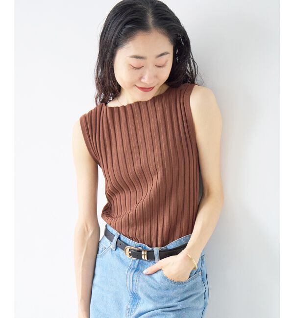  「ボートネックノースリリブニット」|ニット・セーター|