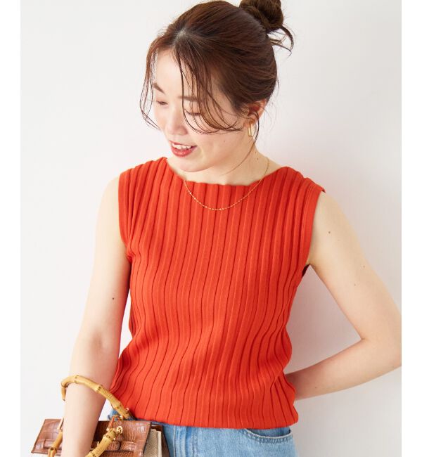 「ボートネックノースリリブニット」|ニット・セーター|オレンジ