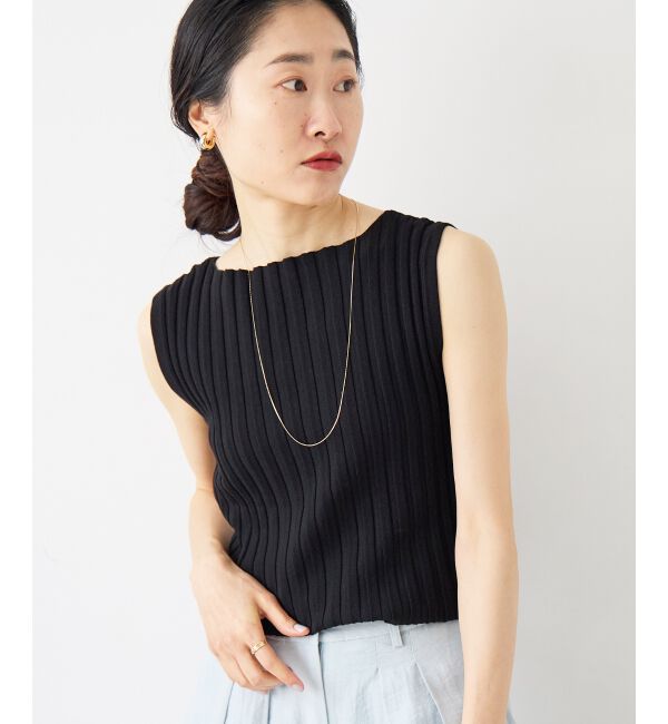  「ボートネックノースリリブニット」|ニット・セーター|ブラック