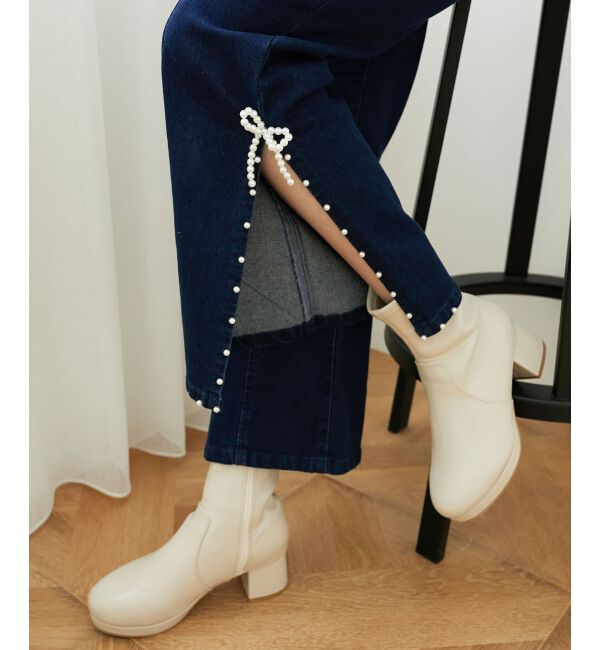 MAJESTICLEGON「パールスリットデニム」|デニム|ネイビー