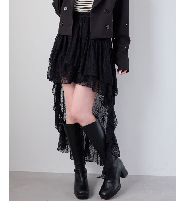  「アシメレースミニスカパン」|スカート|
