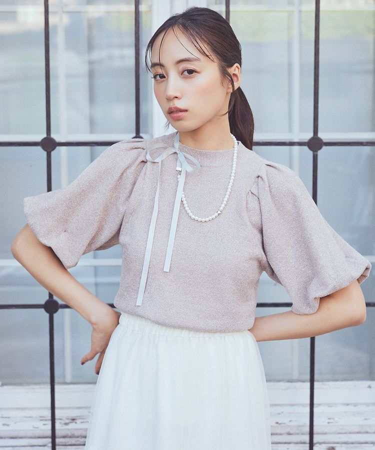 earth music&ecology「ラメモールパフスリニットプルオーバー」|ニット・セーター|