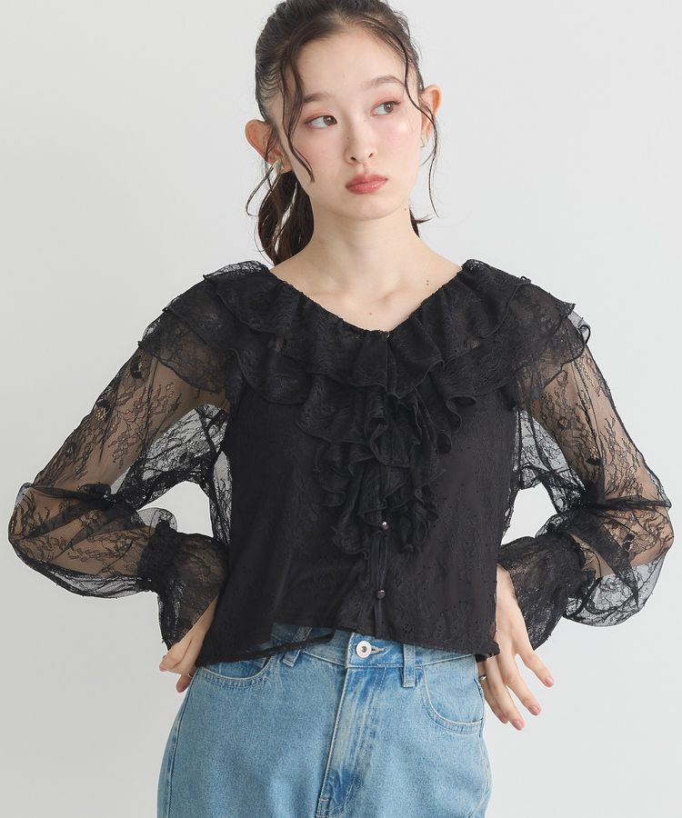 earth music&ecology「SET2点ラッフルレースブラウス＋キャミソール」|シャツ・ブラウス|Black